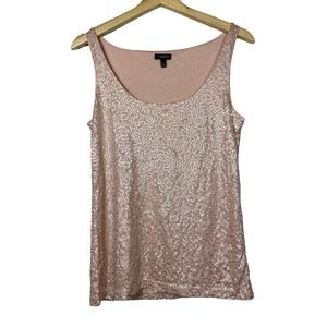 Talbots Womens‎ Sequins Tank Top Sz S Pink Metallic Sleeveless Scoop Neck